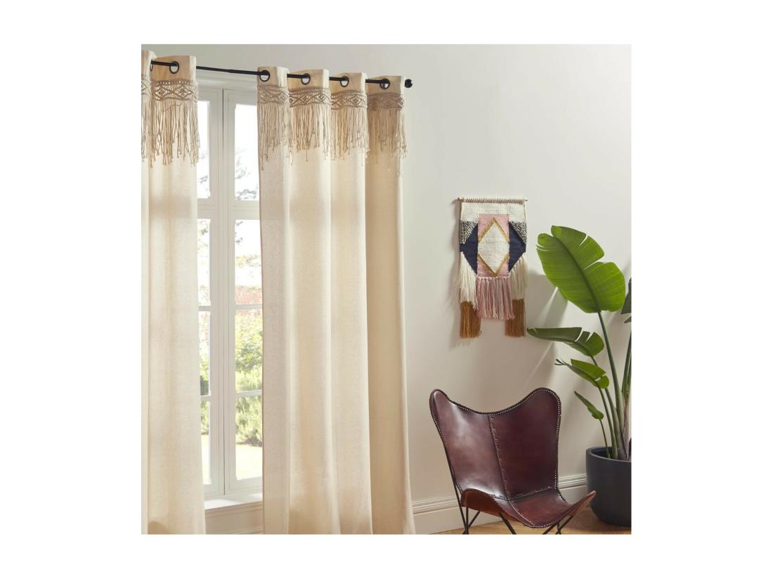 Vente Unique Rideau à œillets Macramé En Coton 140 X 260 Cm