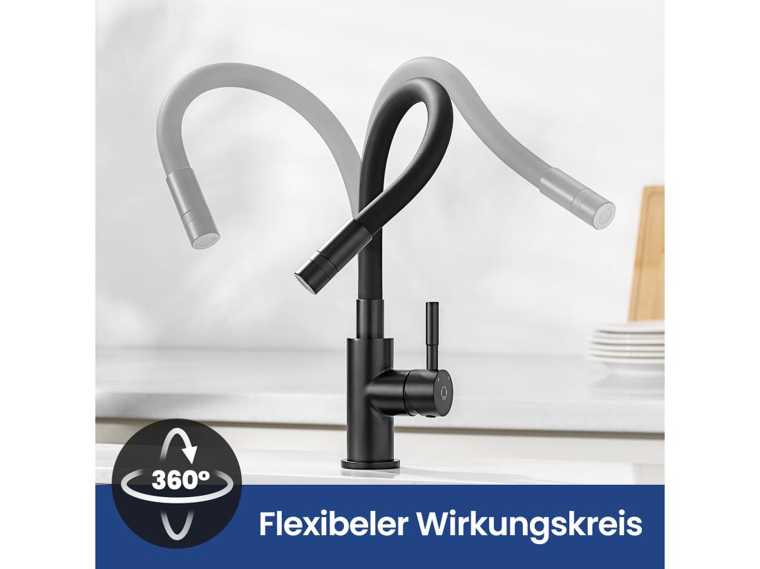 Vente Unique Robinet Cuisine Flexible Robinet Avec 2 Types De Jets Mitigeur Cuisine Rabattable Flexible Mitigeur Evier Avec Eau Chaude Et Froide (Noir)