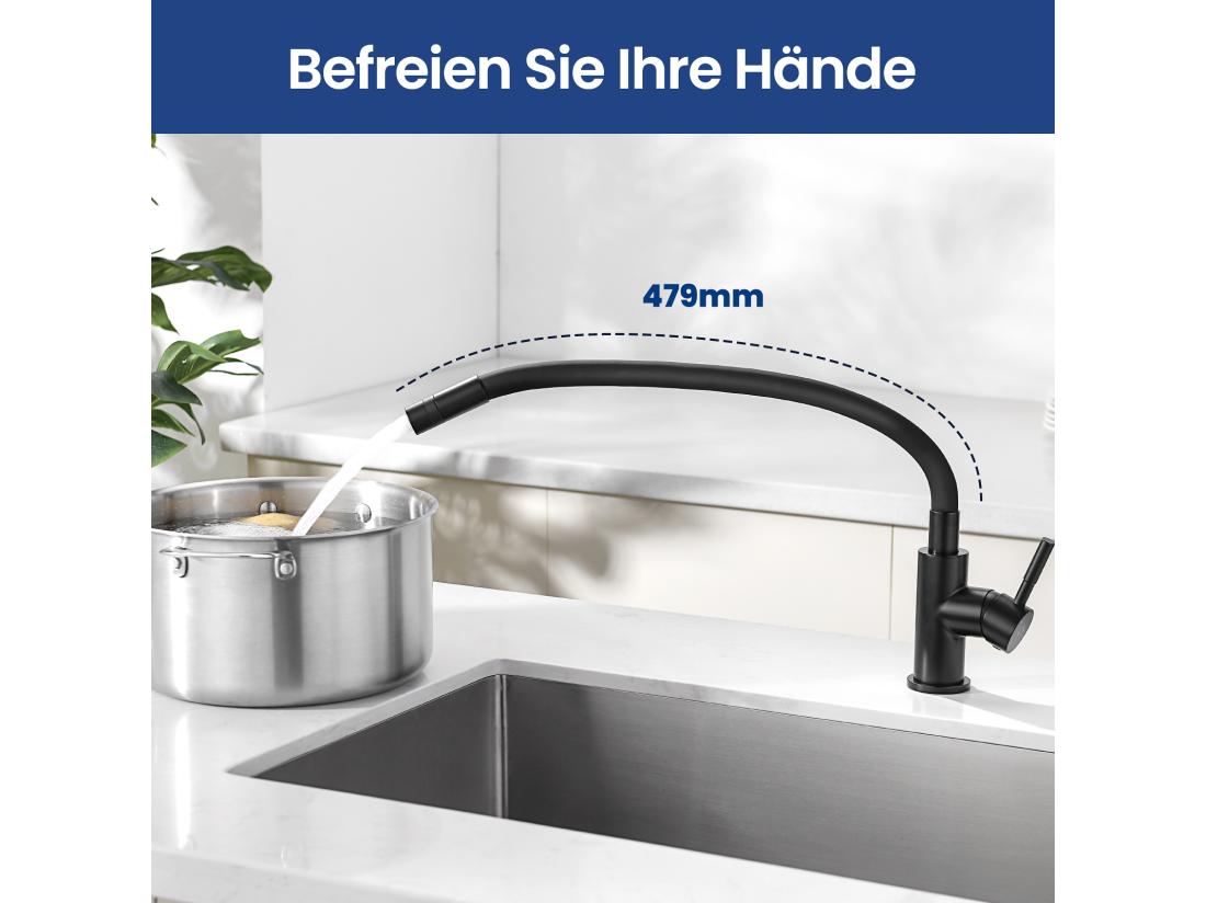 Vente Unique Robinet Cuisine Flexible Robinet Avec 2 Types De Jets Mitigeur Cuisine Rabattable Flexible Mitigeur Evier Avec Eau Chaude Et Froide (Noir)