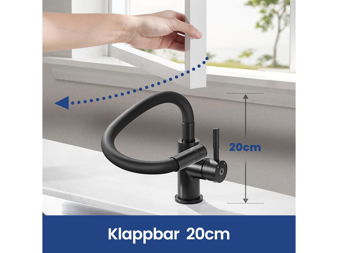 Vente Unique Robinet Cuisine Flexible Robinet Avec 2 Types De Jets Mitigeur Cuisine Rabattable Flexible Mitigeur Evier Avec Eau Chaude Et Froide (Noir)