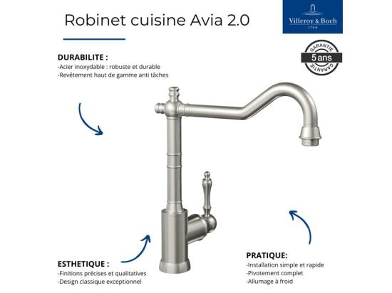 Vente Unique Robinet Cuisine VILLEROY ET BOCH Avia 2.0 Acier Massif