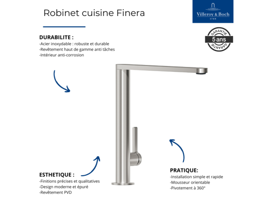 vente unique Robinet cuisine VILLEROY ET BOCH Finera or mat
