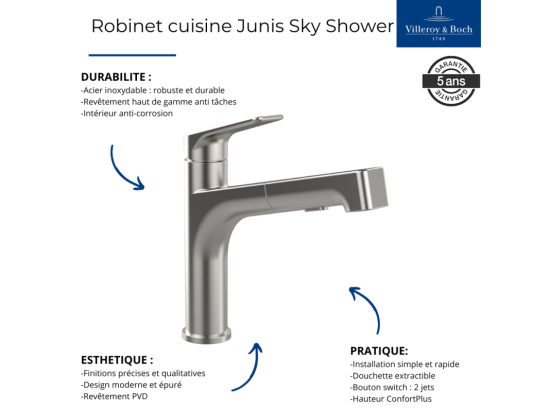 Vente Unique Robinet Cuisine VILLEROY ET BOCH Junis Sky Shower