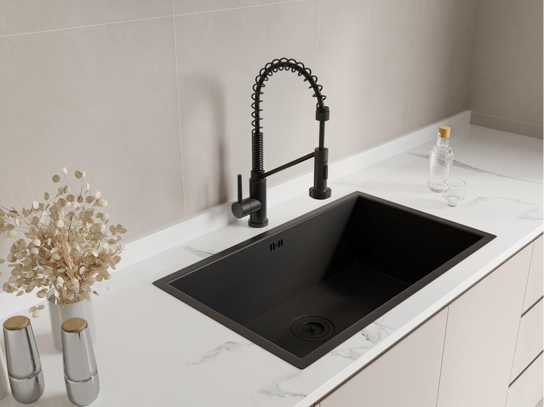 vente unique Robinet de cuisine avec douchette extractible en acier inoxydable - Noir mat - ROFLEX