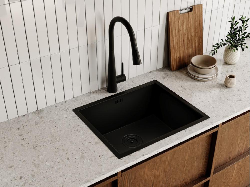 vente unique Robinet de cuisine avec douchette extractible en acier inoxydable - Noir mat - RONA