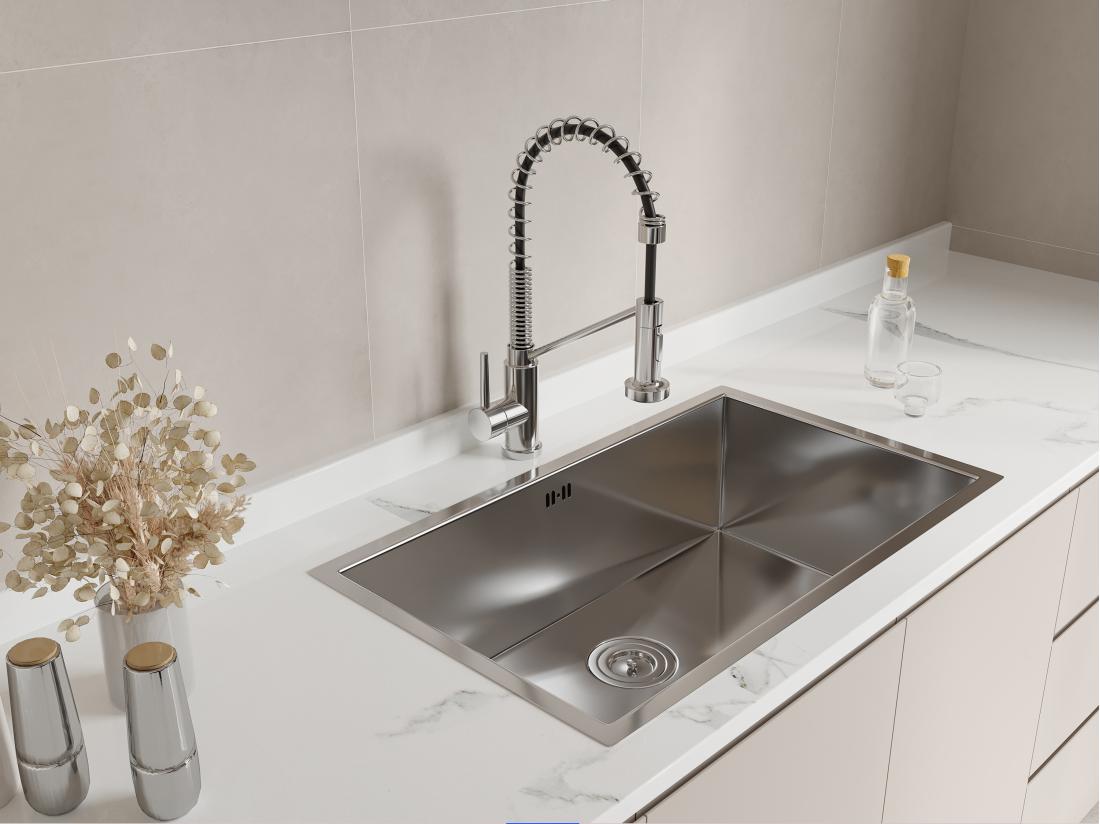 Vente Unique Robinet De Cuisine Avec Douchette Extractible En Acier Inoxydable - Chromé - ROFLEX