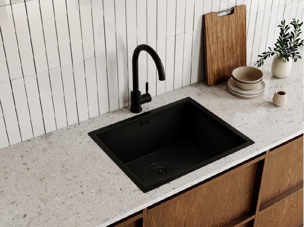 vente unique Robinet de cuisine en acier inoxydable - Noir mat - ROMILY