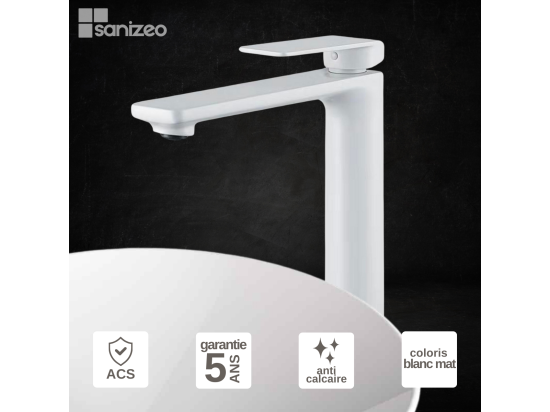 Vente Unique Robinet Mitigeur De Lavabo Anti-calcaire Bec Haut Blanc Mat IMEX FIYI BDF016-3BL