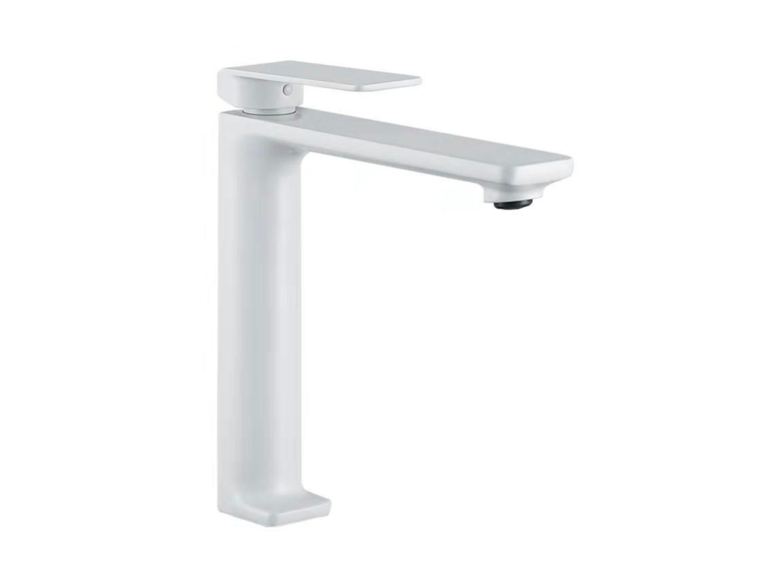 Vente Unique Robinet Mitigeur De Lavabo Anti-calcaire Bec Haut Blanc Mat IMEX FIYI BDF016-3BL