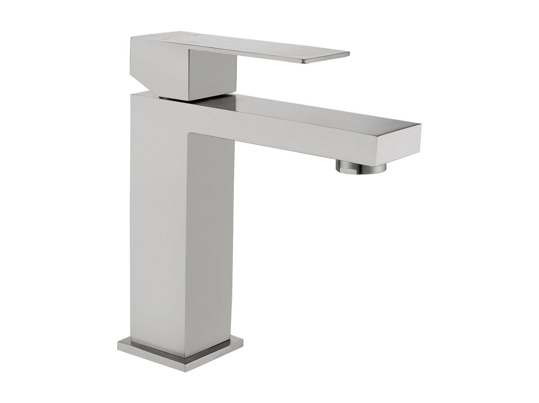 Vente Unique Robinet Mitigeur Mécanique Carré En Inox - Coloris Nickel Brossé - H17 3 Cm - CANILAS