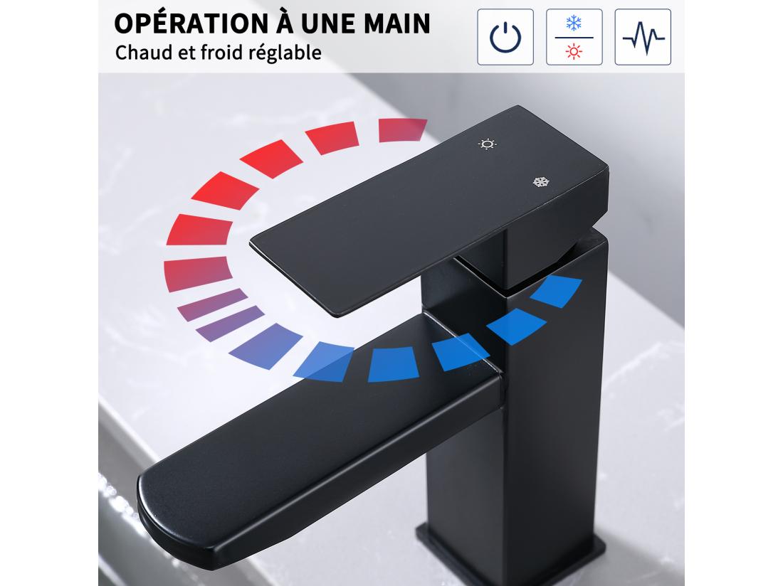 vente unique Robinet Salle Bain Noir Mitigeur Lavabo en Laiton Mitigeur Salle de Bain Contient des Tuyaux Chauds et Froids