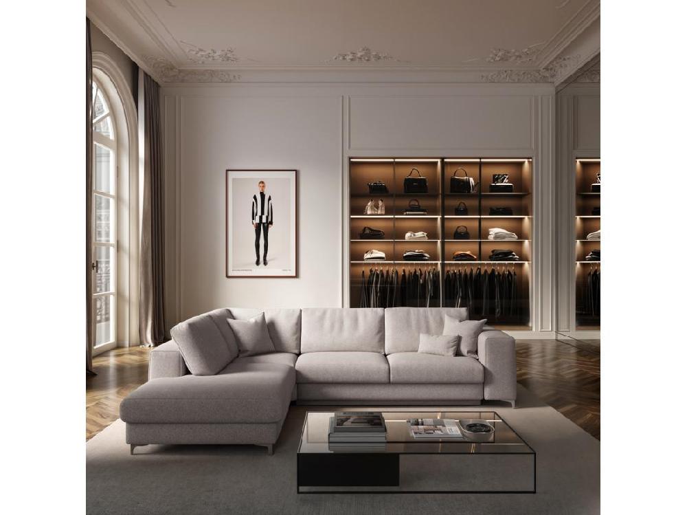 vente unique Rodier Grand Canapé d'angle gauche convertible Rene gris clair