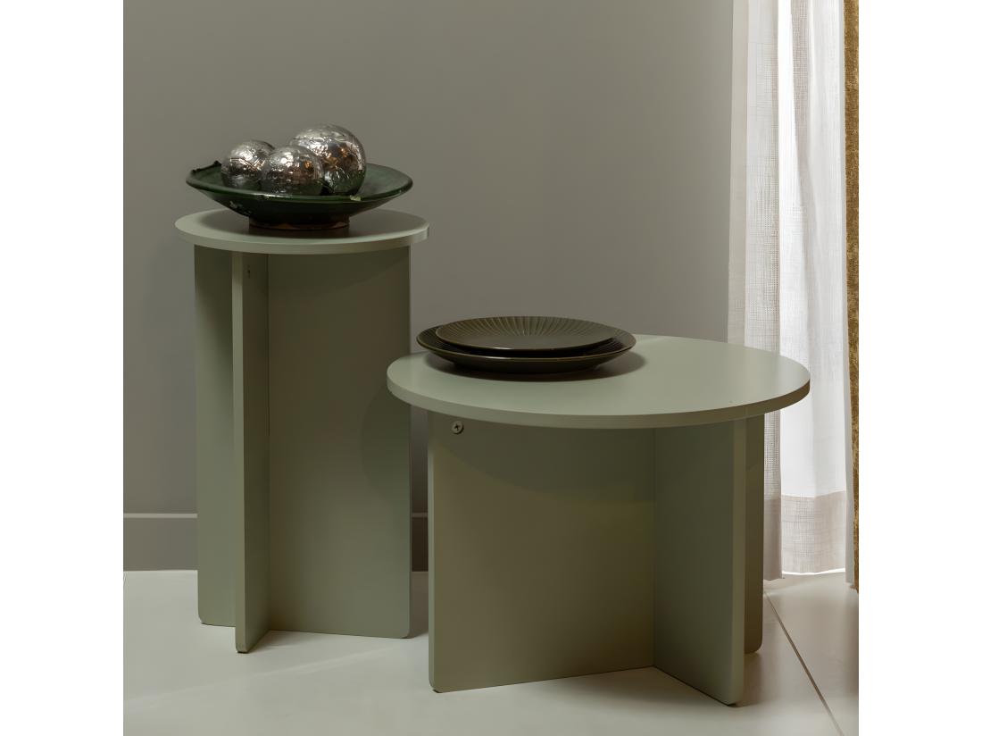 Vente Unique Ronny - Lot De 2 Tables D'appoint Rondes En Bois - Vert De Gris