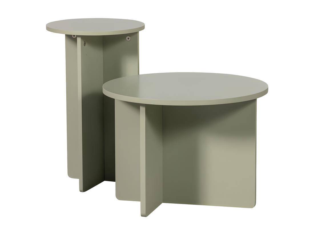 vente unique Ronny - Lot de 2 tables d'appoint rondes en bois - Vert de gris