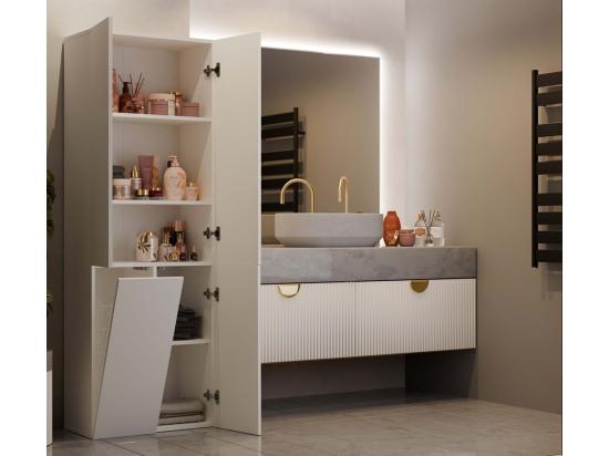 Vente Unique RORY - Armoire De Salle De Bain Avec Panier - Dimensions 174x60x30 - Meuble De Rangement Salle De Bain Espace Buanderie - Beige