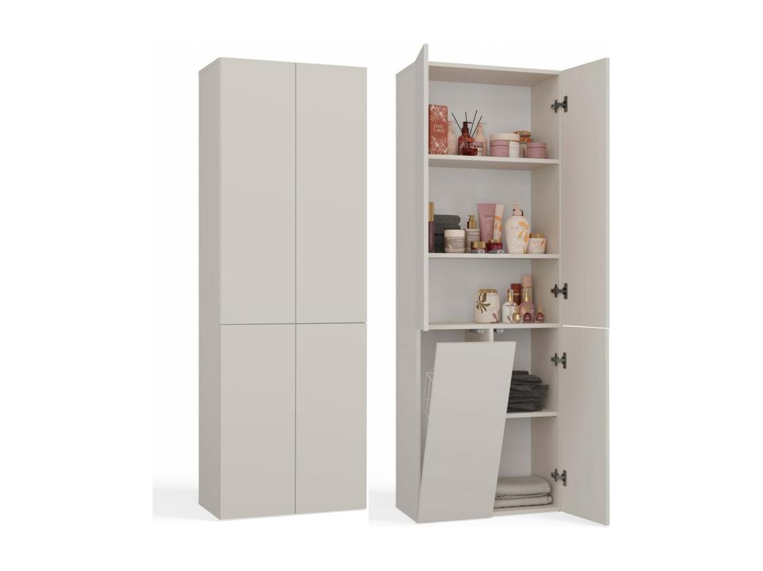 Vente Unique RORY - Armoire De Salle De Bain Avec Panier - Dimensions 174x60x30 - Meuble De Rangement Salle De Bain Espace Buanderie - Beige
