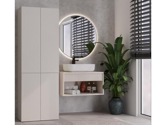 vente unique RORY - Armoire de salle de bain avec panier - Dimensions 174x60x30 - Meuble de rangement salle de bain espace buanderie - Beige