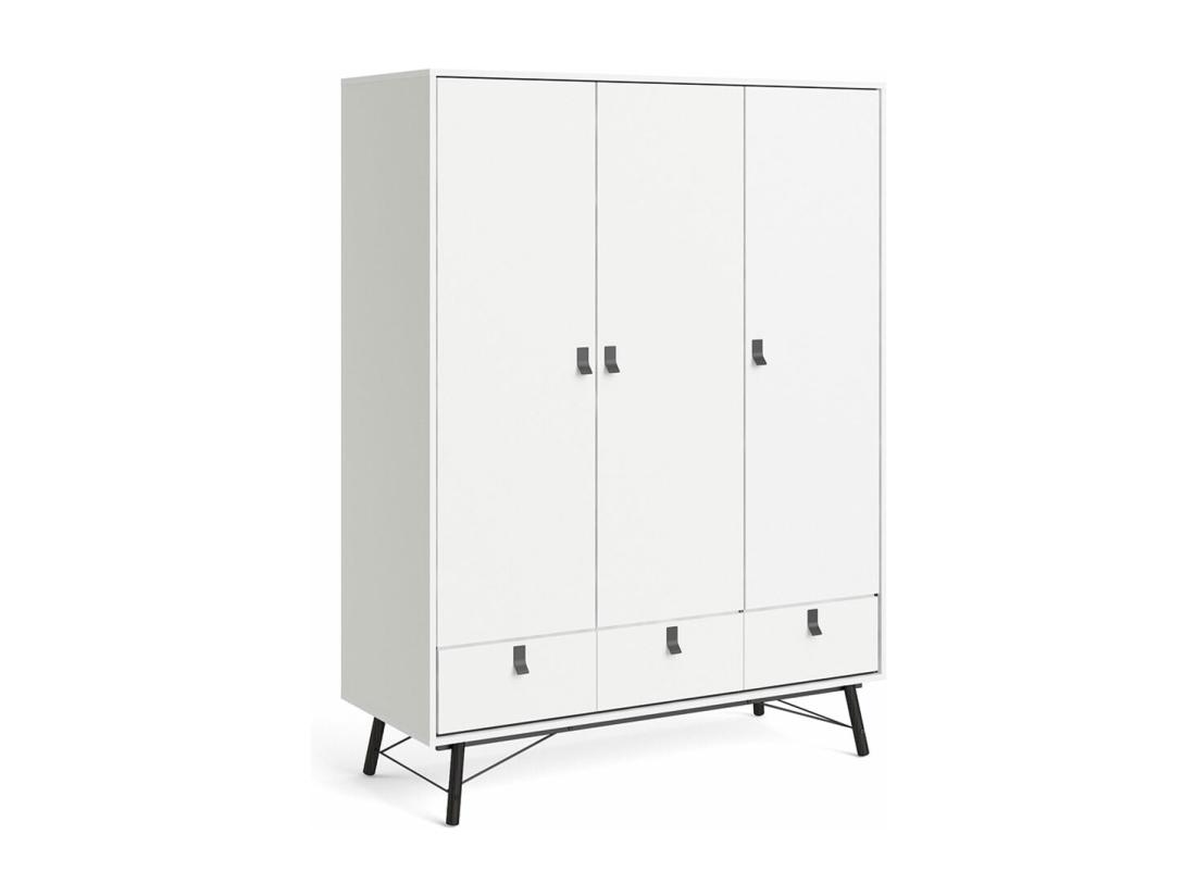 Vente Unique Rye Armoire 3 Portes 3 Tiroirs Blanc Mat