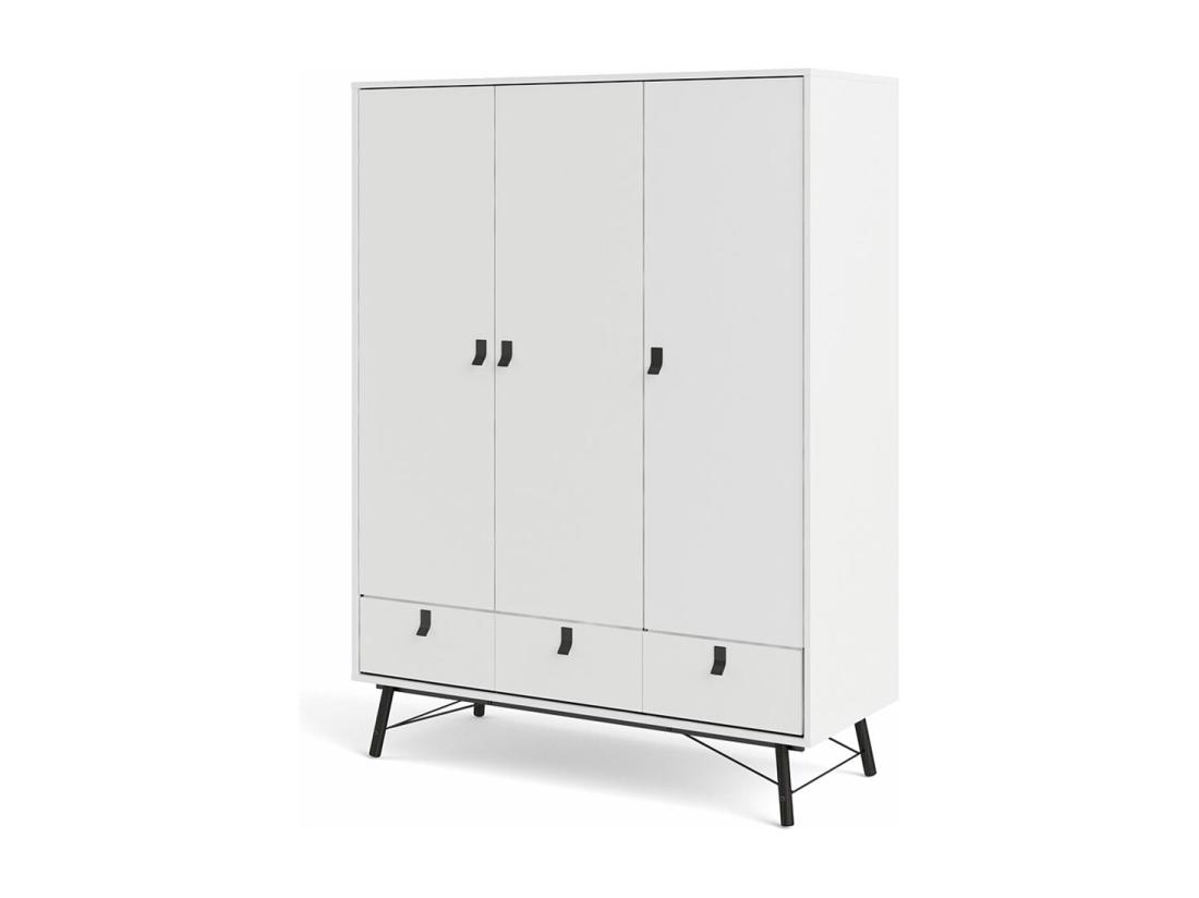 Vente Unique Rye Armoire 3 Portes 3 Tiroirs Blanc Mat