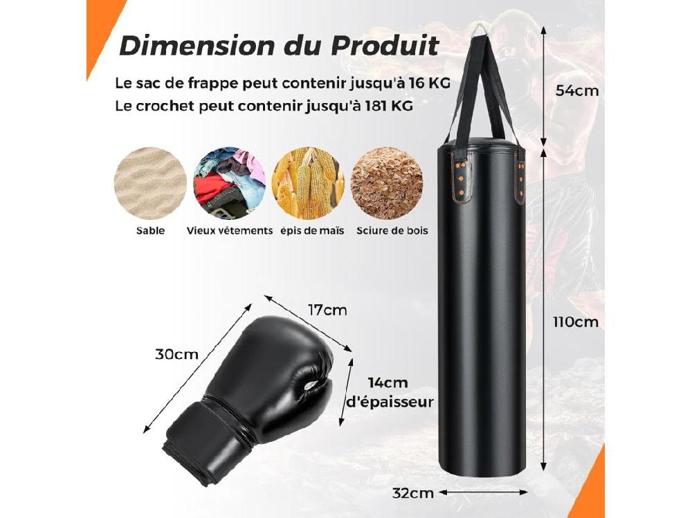 Vente Unique Sac De Frappe 16KG 4 En 1 Et 2 Gants Ensemble De Sac De Boxe Suspendu Avec Bandage Pour Les Mains Chaînes De Suspension Double Couture Pour Sparring Muay Thaï MMA