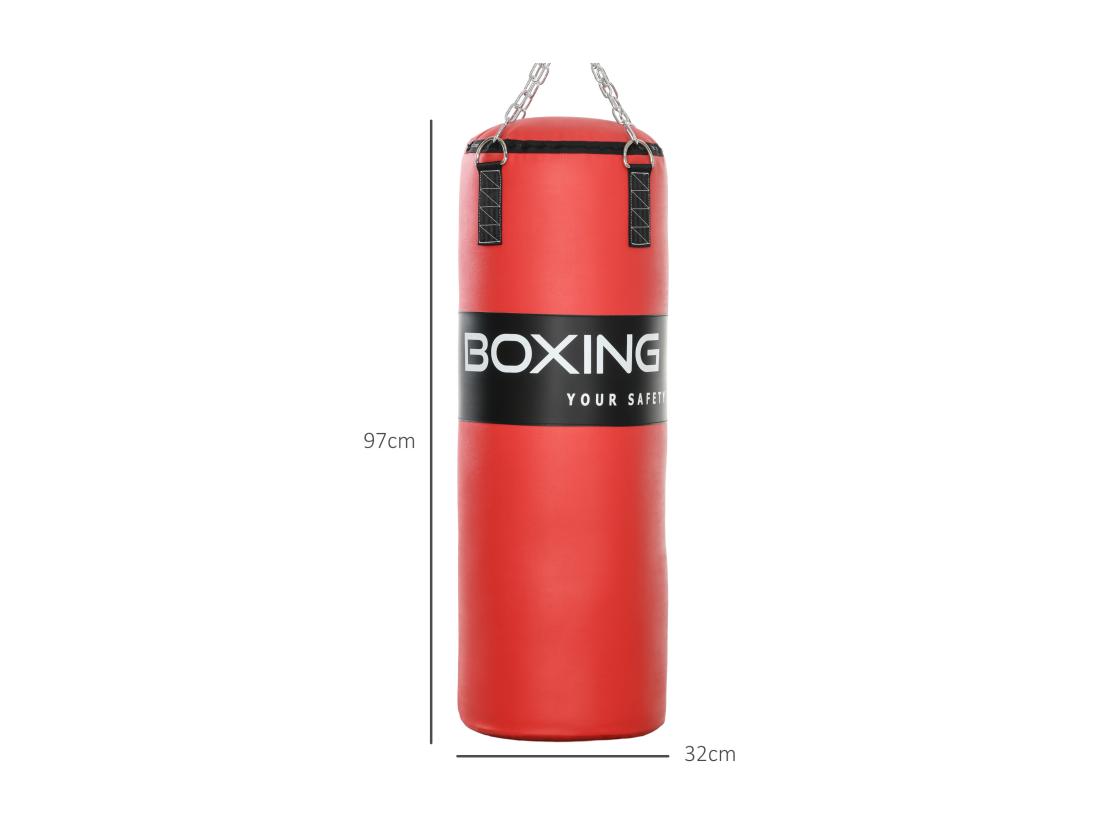 Vente Unique Sac De Frappe à Suspendre - Kit De Fixation Chaine 4 Points Gants Inclus - Acier PVC EPE Rouge Noir