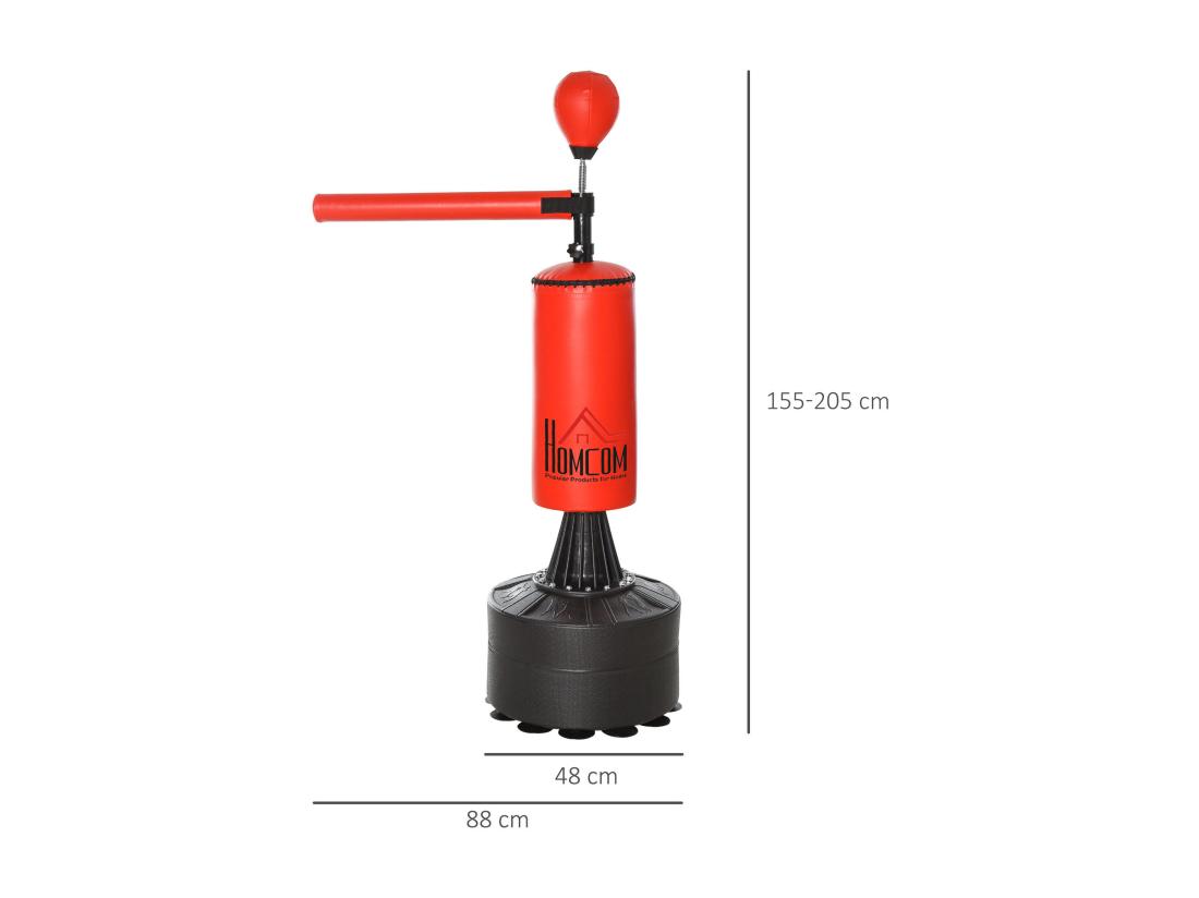 Vente Unique Sac De Frappe Boxe Autoportant Punching Ball Brunier 3 En 1 Revêtement Synthétique Dim. 88L X 48l X 155-205H Cm Rouge Noir