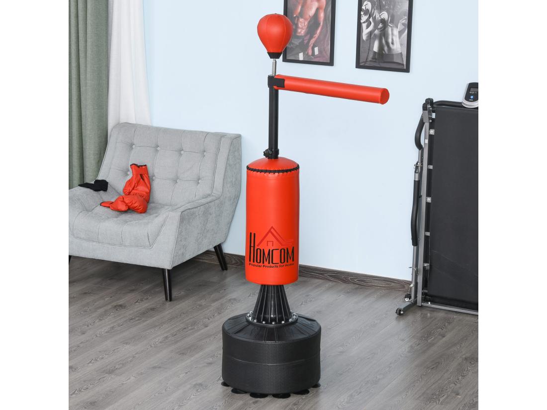 Vente Unique Sac De Frappe Boxe Autoportant Punching Ball Brunier 3 En 1 Revêtement Synthétique Dim. 88L X 48l X 155-205H Cm Rouge Noir
