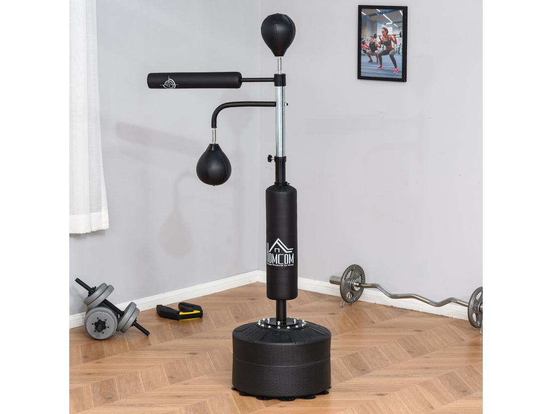 Vente Unique Sac De Frappe Boxe Autoportant Punching Ball Brunier 3 En 1 Revêtement Synthétique Dim. 88L X 50l X 160-230H Cm Noir