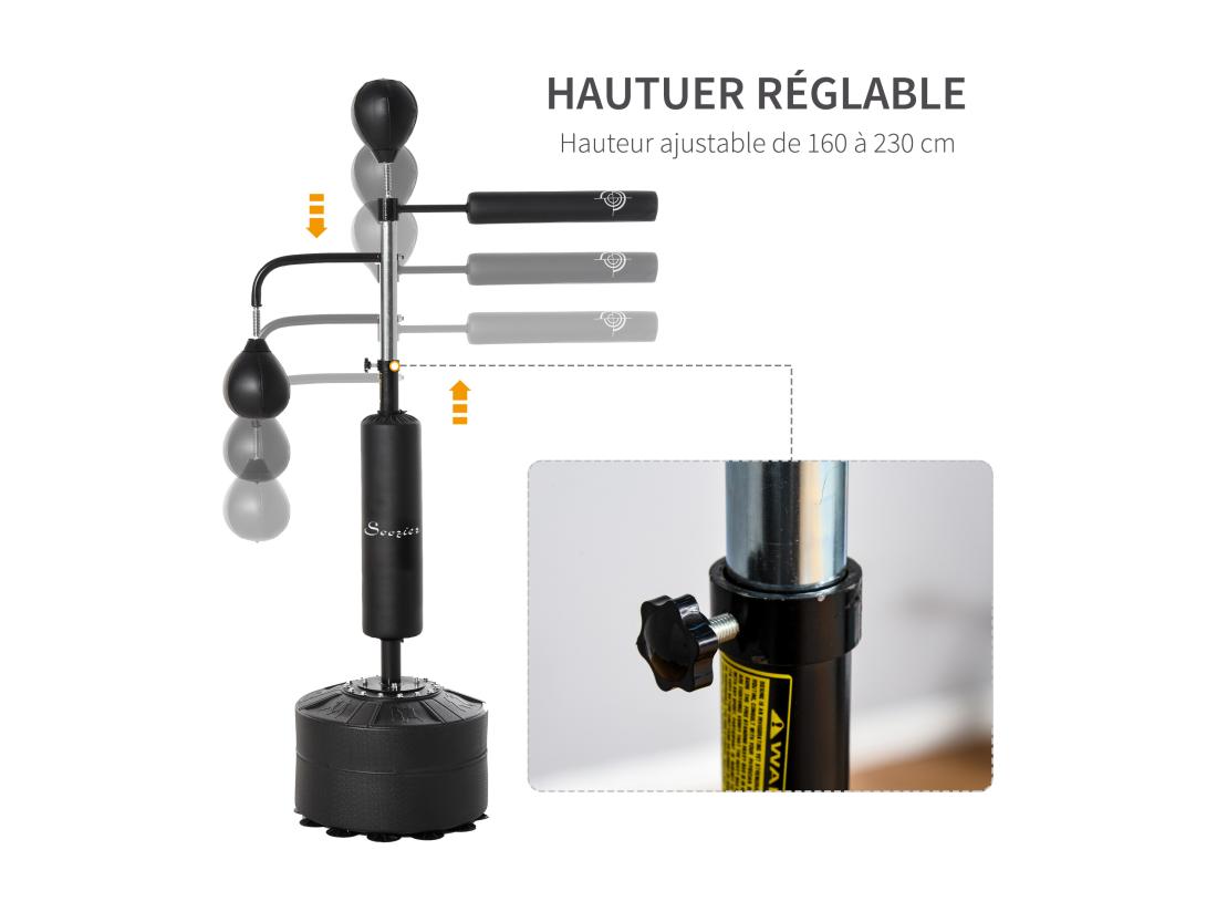 Vente Unique Sac De Frappe Boxe Autoportant Punching Ball Brunier 3 En 1 Revêtement Synthétique Dim. 88L X 50l X 160-230H Cm Noir