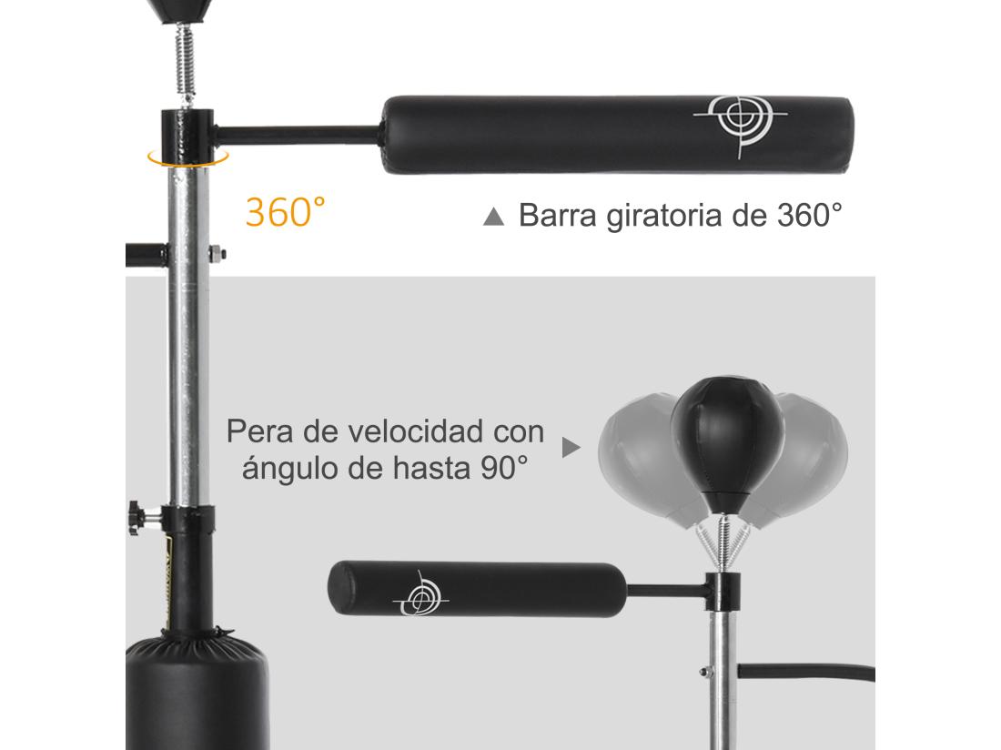 vente unique Sac de frappe boxe autoportant punching ball brunier 3 en 1 revêtement synthétique dim. 88L x 50l x 160-230H cm noir