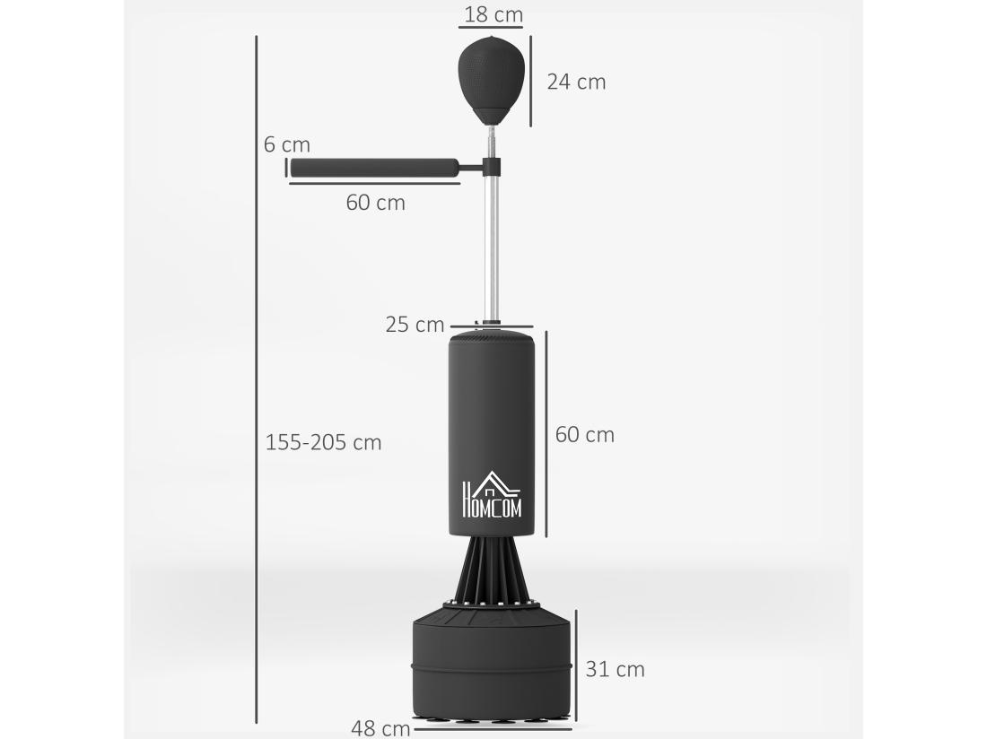 Vente Unique Sac De Frappe Boxe Autoportant Punching Ball Brunier 3 En 1 Revêtement Synthétique Dim. 88L X 48l X 155-205H Cm Noir