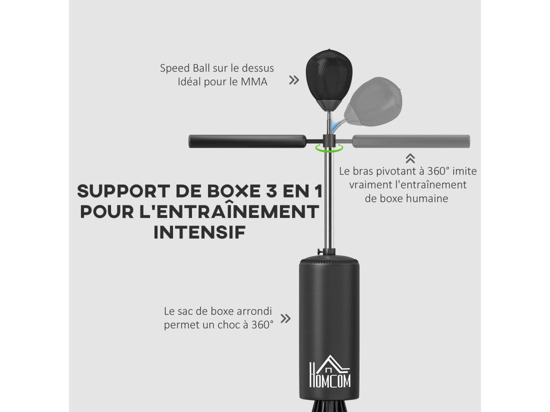 Vente Unique Sac De Frappe Boxe Autoportant Punching Ball Brunier 3 En 1 Revêtement Synthétique Dim. 88L X 48l X 155-205H Cm Noir