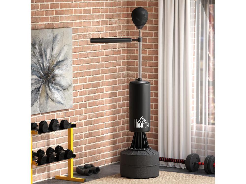 vente unique Sac de frappe boxe autoportant punching ball brunier 3 en 1 revêtement synthétique dim. 88L x 48l x 155-205H cm noir