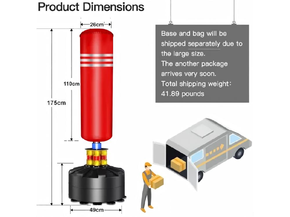 vente unique Sac de frappe boxe debout pour adultes avec gants de boxe autoportant avec Base Stable Remplissble de Sable et d'eau 49x49x175cm