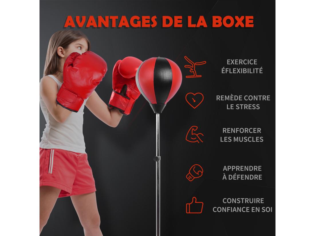Vente Unique Sac De Frappe Punching Ball Avec Gants Et Pompe Hauteur Reglable 125 à 145 Cm
