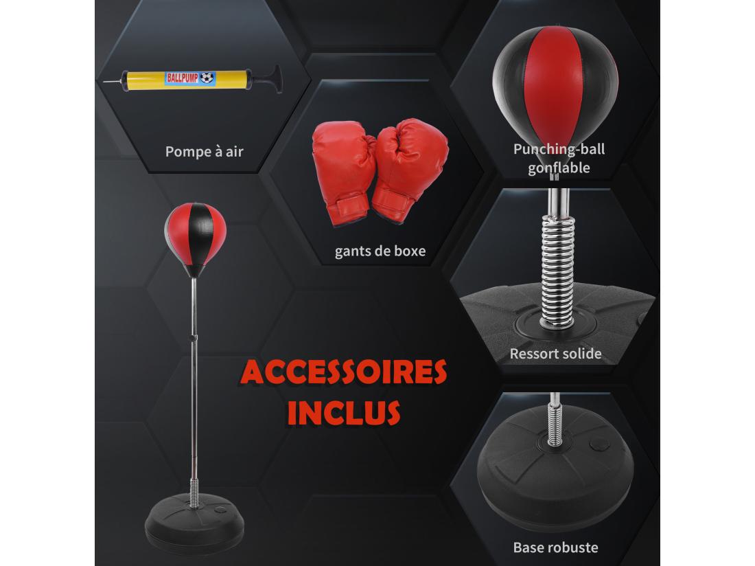 Vente Unique Sac De Frappe Punching Ball Avec Gants Et Pompe Hauteur Reglable 125 à 145 Cm
