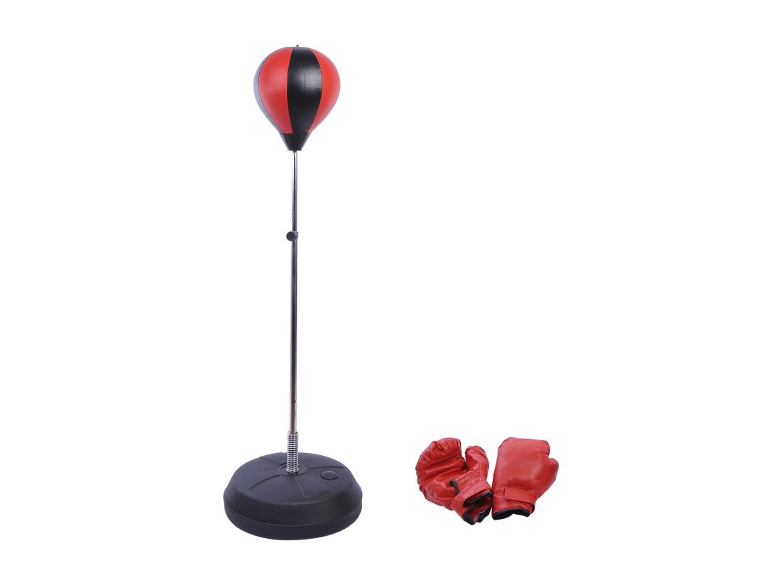 vente unique Sac de frappe punching ball avec gants et pompe hauteur reglable 125 à 145 cm