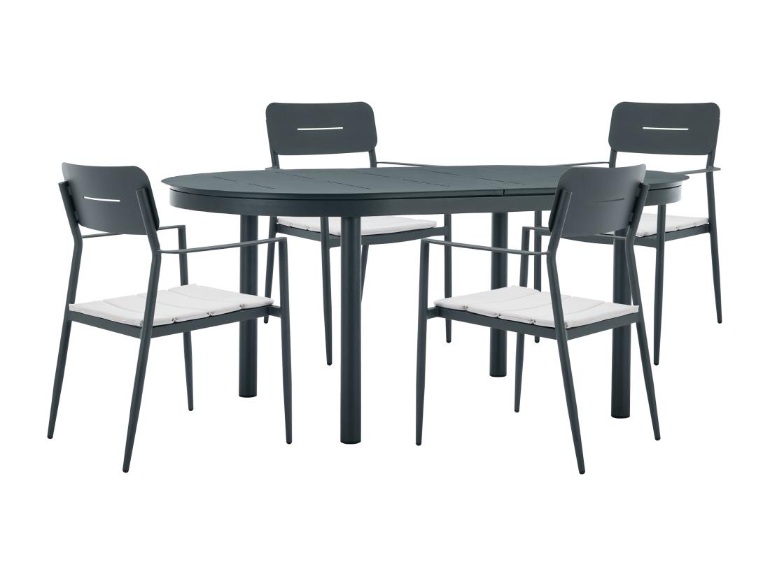Vente Unique Salle à Manger De Jardin En Aluminium : Table Extensible L.170/240 Cm Et 4 Fauteuils Empilables - Anthracite - LOTTYS De MYLIA