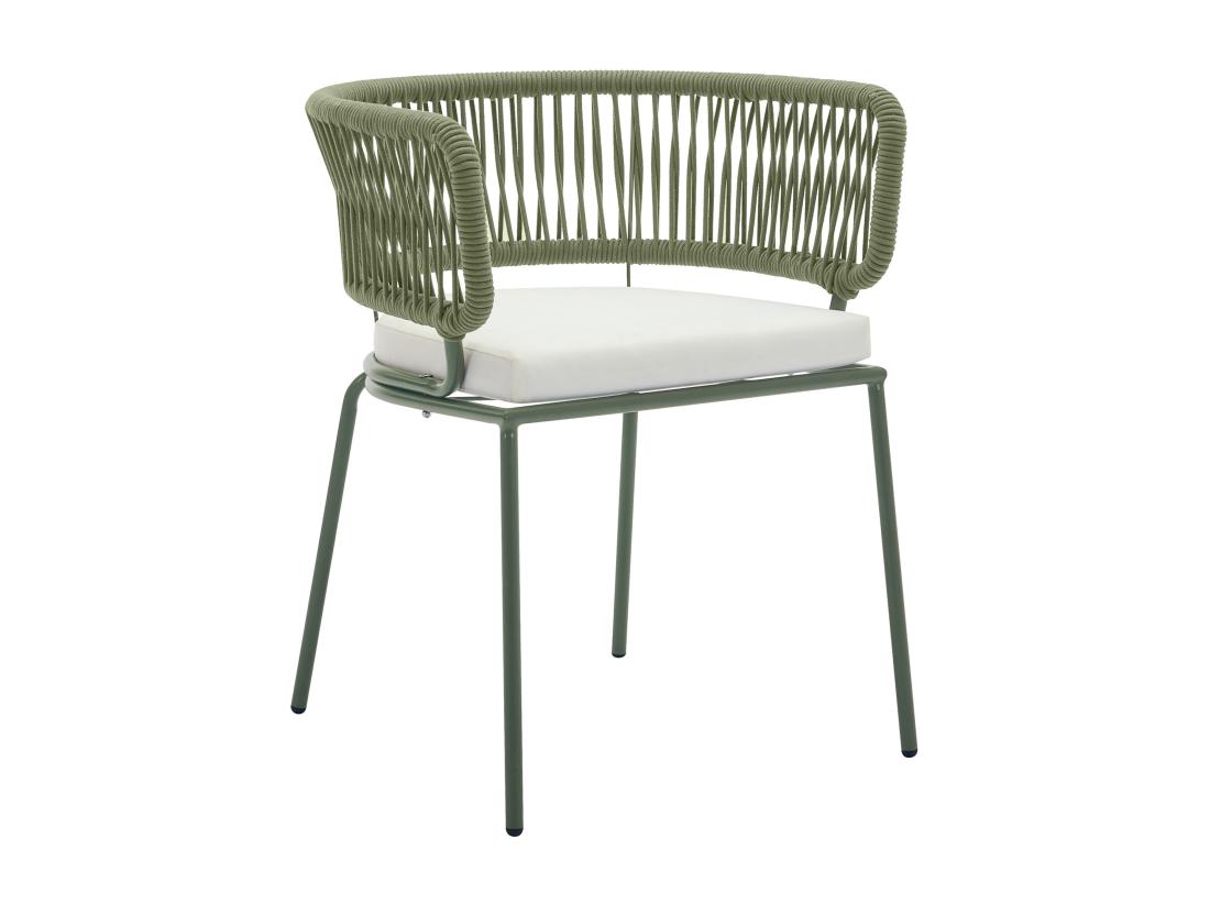 Vente Unique Salle à Manger De Jardin En Aluminium : Une Table Extensible L.150/200 Cm Et 4 Fauteuils En Métal Et Corde - Kaki Et Blanc - PISTO De MYLIA