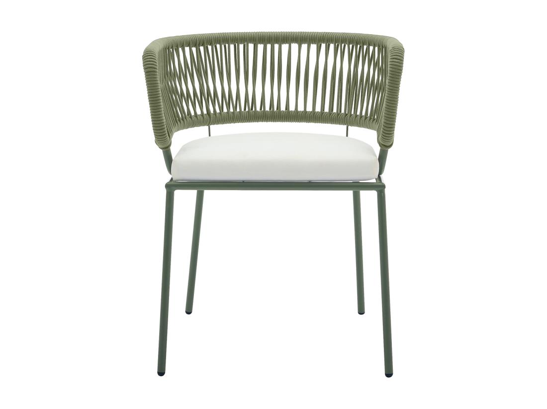 Vente Unique Salle à Manger De Jardin En Aluminium : Une Table Extensible L.150/200 Cm Et 4 Fauteuils En Métal Et Corde - Kaki Et Blanc - PISTO De MYLIA