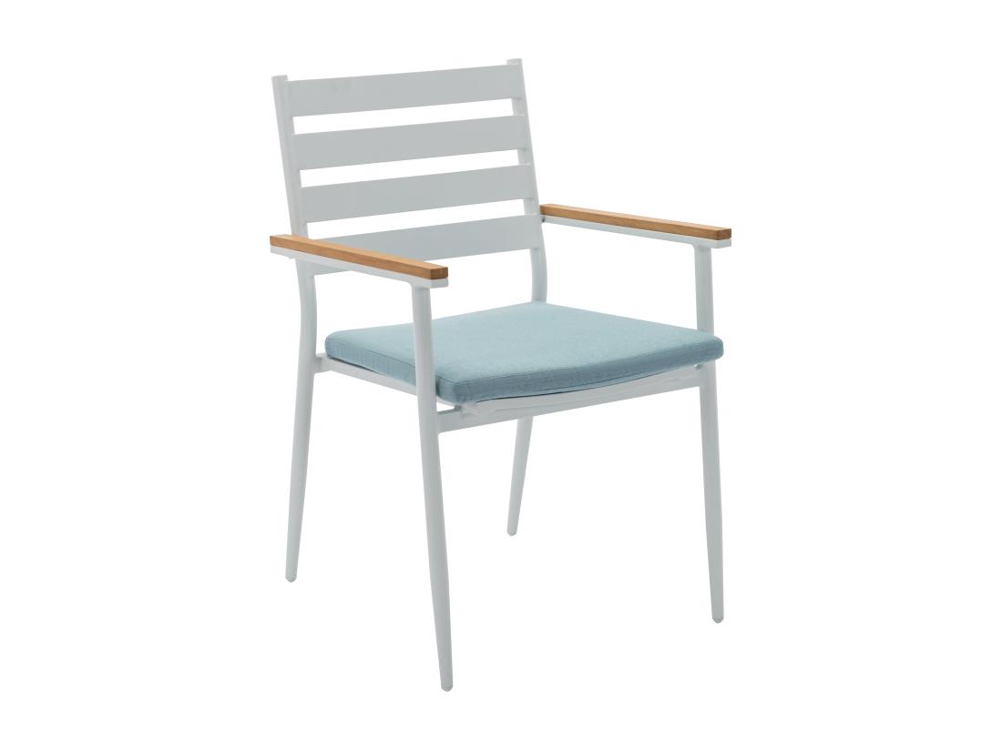 Vente Unique Salle à Manger De Jardin En Bois Et Aluminium : Une Table D.110 Cm Et 4 Fauteuils - Blanc Et Naturel Clair - MIAMI De MYLIA