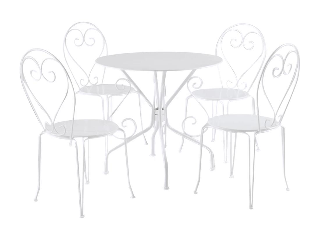 Vente Unique Salle à Manger De Jardin En Métal Façon Fer Forgé : Une Table Et 4 Chaises Empilables - Blanc - GUERMANTES De MYLIA