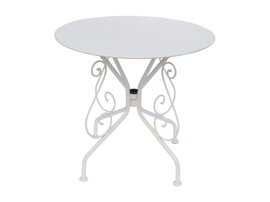 Vente Unique Salle à Manger De Jardin En Métal Façon Fer Forgé : Une Table Et 4 Chaises Empilables - Blanc - GUERMANTES De MYLIA