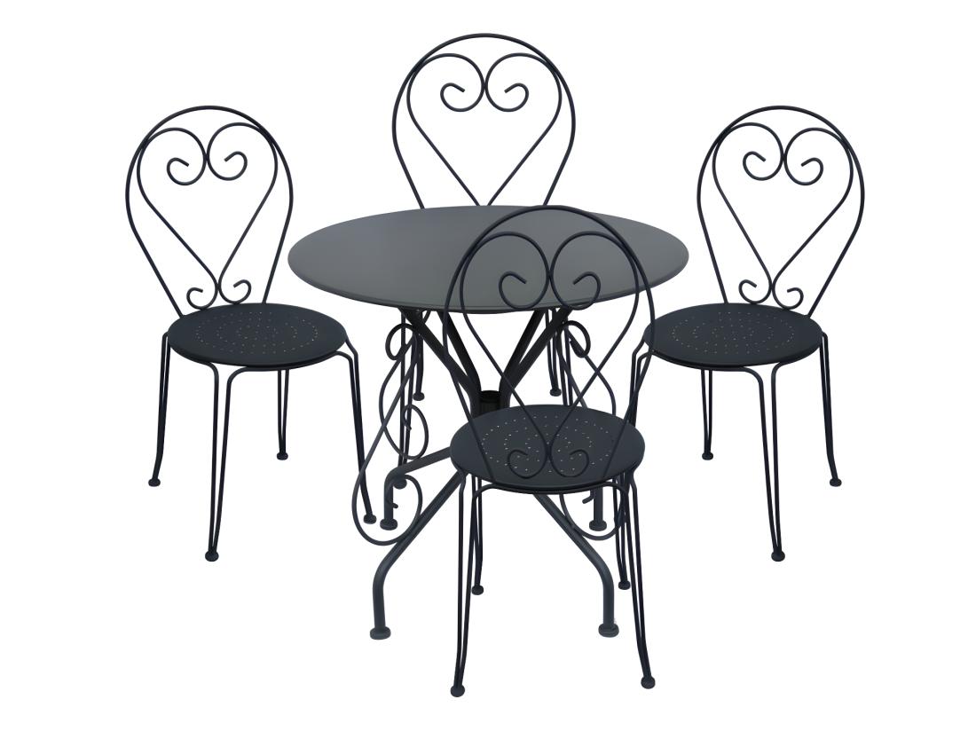 Vente Unique Salle à Manger De Jardin En Métal Façon Fer Forgé : Une Table Et 4 Chaises Empilables - Anthracite - GUERMANTES De MYLIA