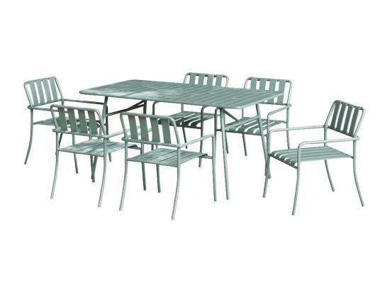 Vente Unique Salle à Manger De Jardin En Métal : La Table L.160 Cm Et 6 Fauteuils - Vert Amande - BIRMOS De MYLIA