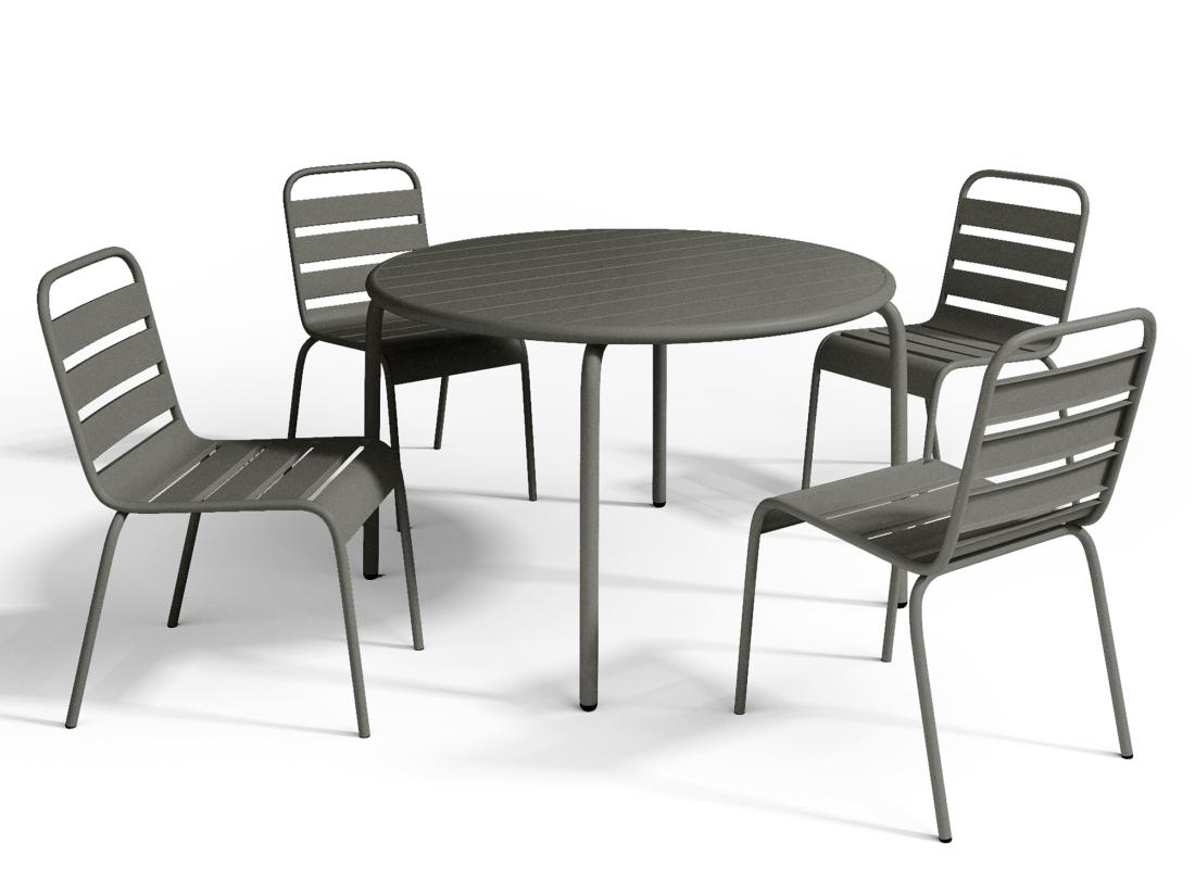 Vente Unique Salle à Manger De Jardin En Métal - Une Table D.110 Cm Et 4 Chaises Empilables - Gris Anthracite - MIRMANDE De MYLIA