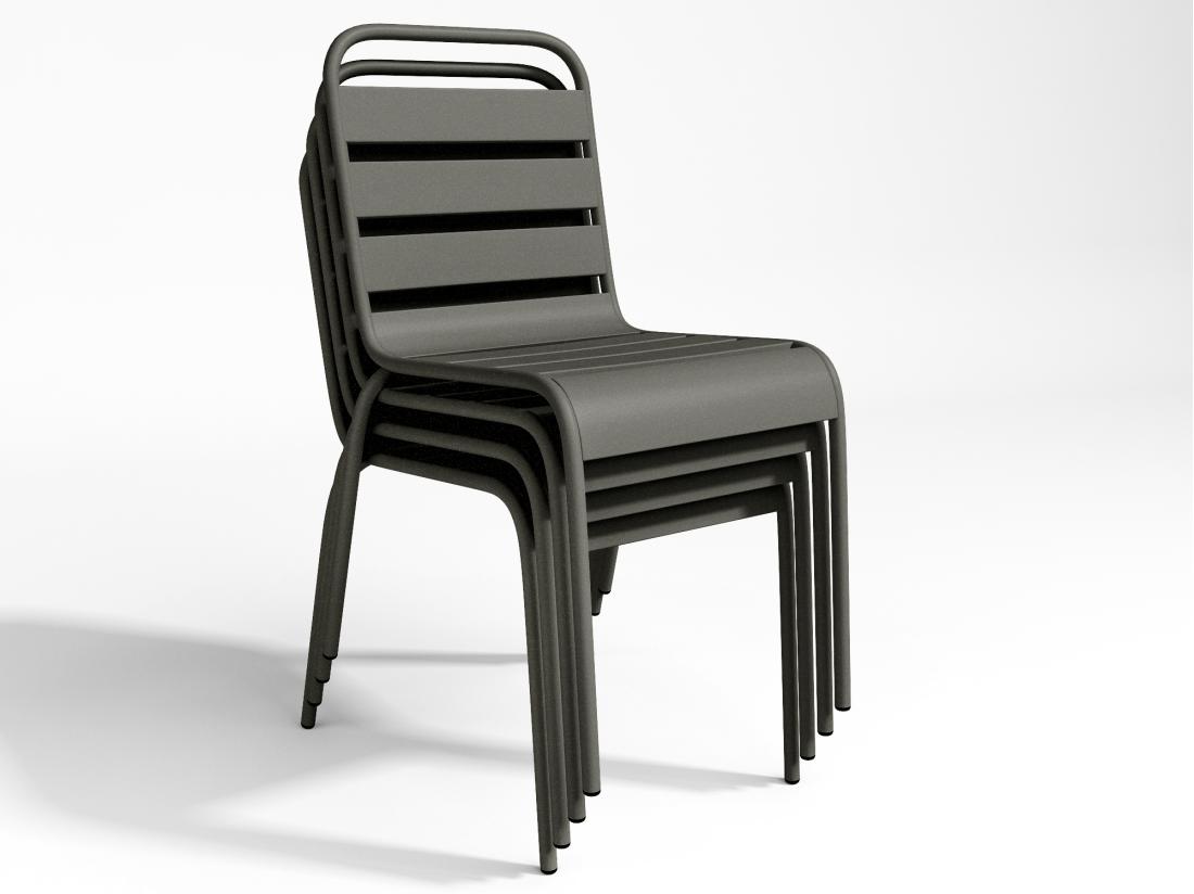 Vente Unique Salle à Manger De Jardin En Métal - Une Table D.110 Cm Et 4 Chaises Empilables - Gris Anthracite - MIRMANDE De MYLIA