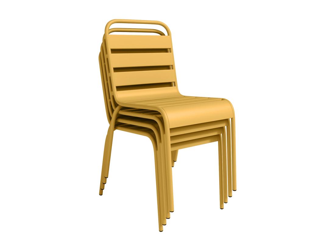 Vente Unique Salle à Manger De Jardin En Métal - Une Table D.110 Cm Et 4 Chaises Empilables - Jaune Moutarde - MIRMANDE De MYLIA