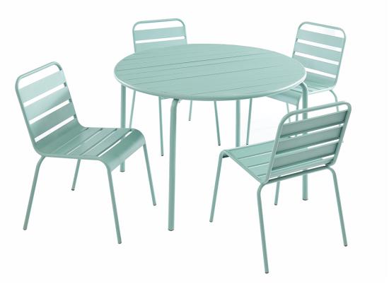 Vente Unique Salle à Manger De Jardin En Métal - Une Table D.110 Cm Et 4 Chaises Empilables - Vert Amande - MIRMANDE De MYLIA