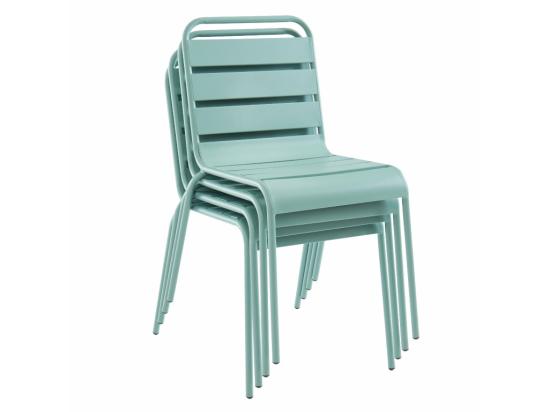 Vente Unique Salle à Manger De Jardin En Métal - Une Table D.110 Cm Et 4 Chaises Empilables - Vert Amande - MIRMANDE De MYLIA